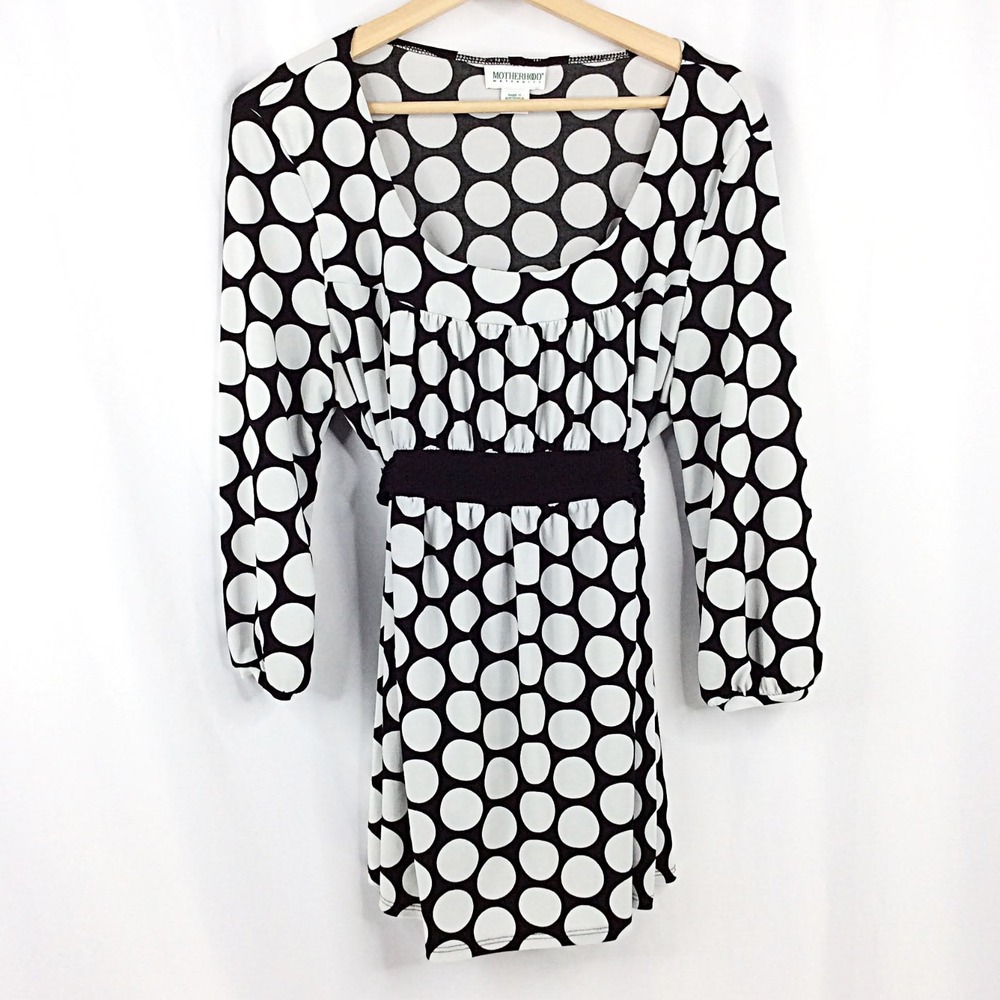 Motherhood Maternity Babydoll Stretch Knit Top Women's Size XL Polka Dot Black